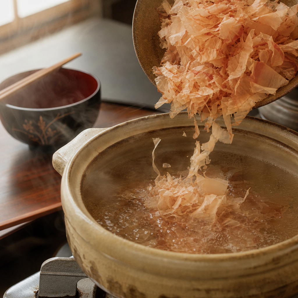 鰹節だしは短時間で取れる