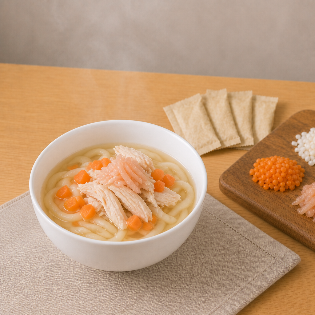 鶏ささみとにんじんのだしうどんの完成写真