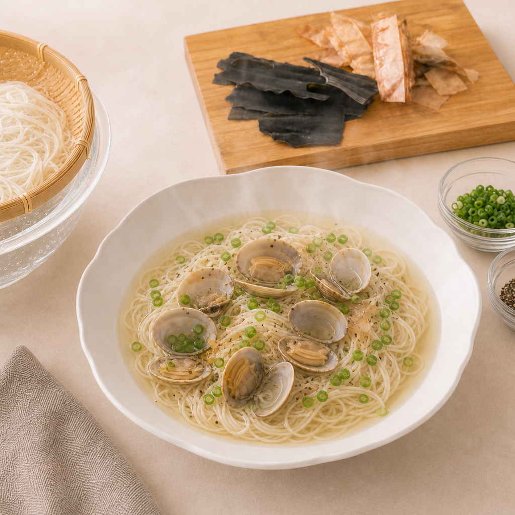 極みだしの和風ボンゴレそうめんの完成写真