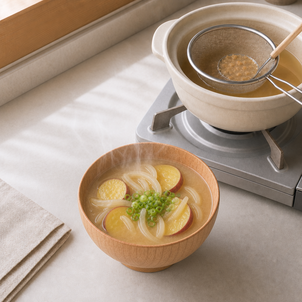 さつまいもと玉ねぎの極みだし味噌汁の完成写真