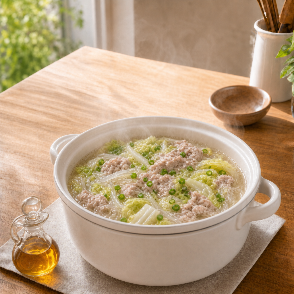 白菜と豚肉のだし春雨スープの完成写真